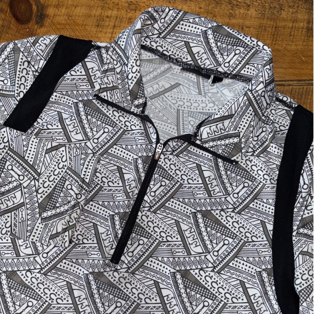 Kerrits Womens 1/4 Zip Riding Pullover Black White Twist of Bit Pattern Size L